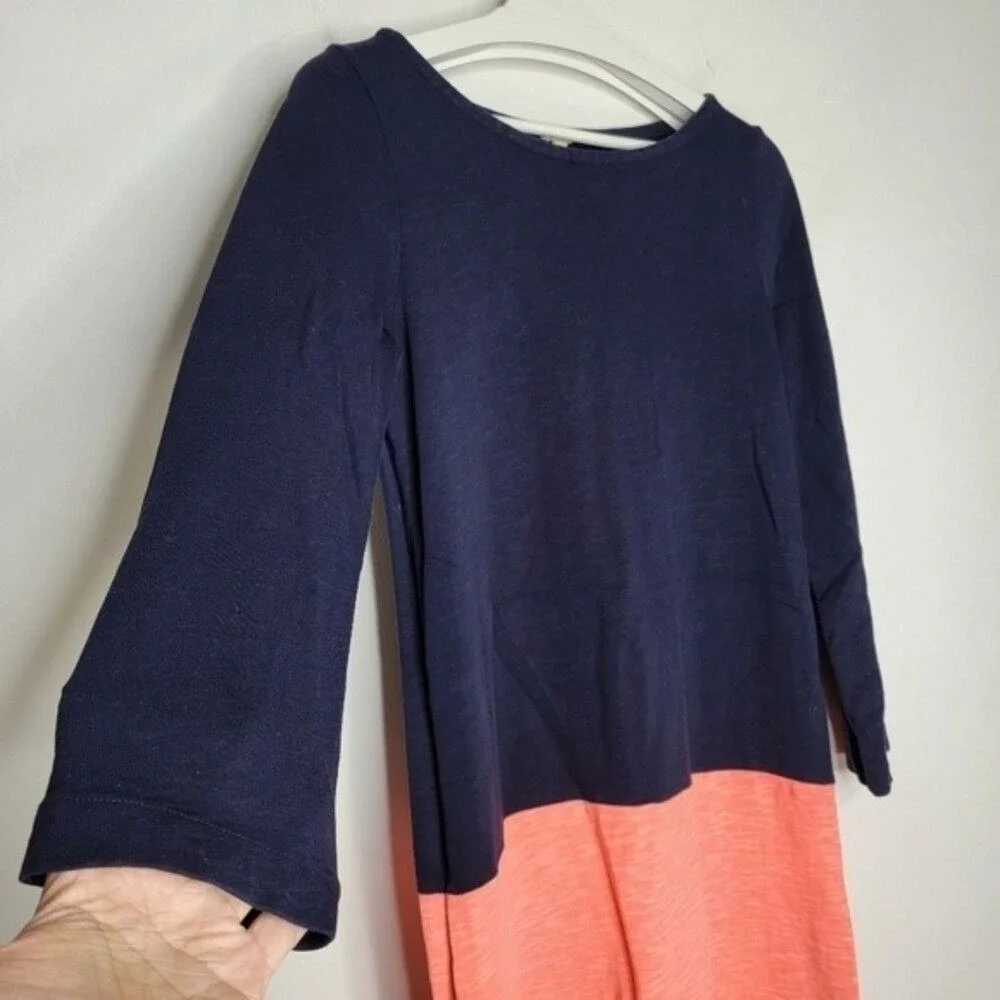 J.CREW Shift Dress Maritime Colorblock Small Cotton‎ Slub 3/4 Sleeve Drop Waist